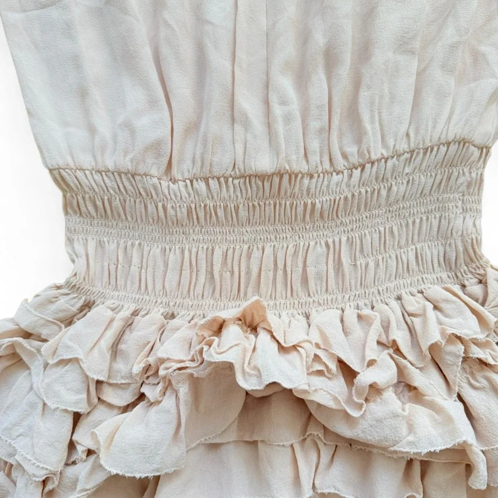 Ulla Johnson 100% Silk Piera Pleated Ruffled Matte Satin Drop Waist Dress Size 0 - Picture 9 of 16